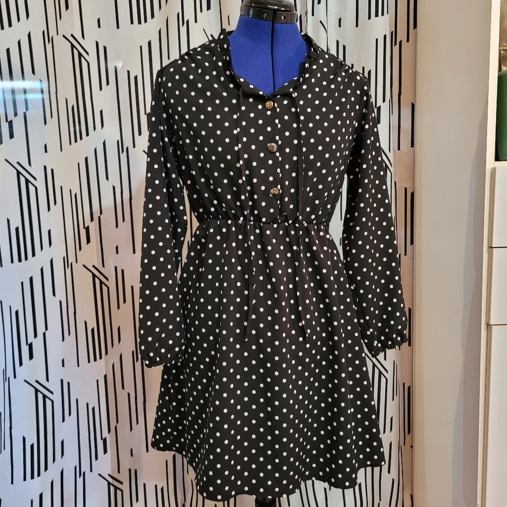 Polka dot mini dress - black & white - Women's M